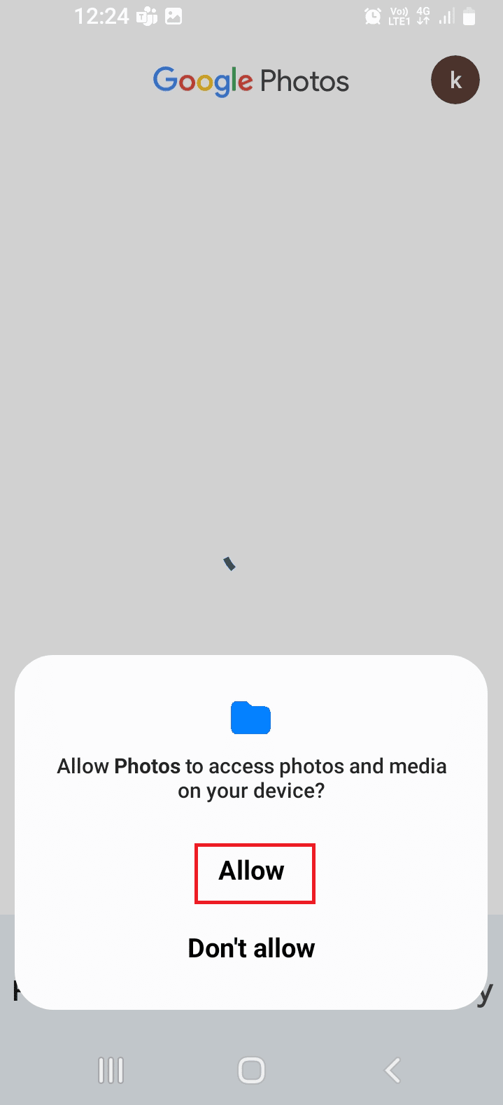 Abra la aplicación Google Photos y toque la opción Permitir