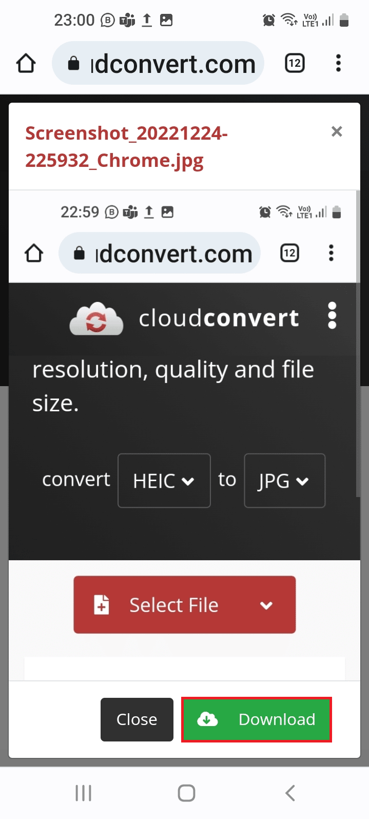 Tippen Sie auf die Download-Schaltfläche. So konvertieren Sie HEIC in JPG auf Android