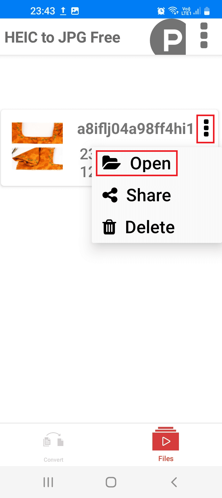 Aç seçeneğine dokunun. Android'de HEIC'i JPG'ye Dönüştürme