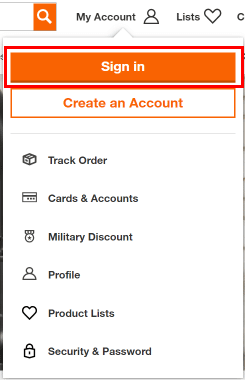 Fare clic sul pulsante Accedi. | Come creare un account Home Depot