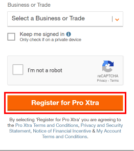 Seleziona un'azienda o un commercio, seleziona tutte le caselle e fai clic sul pulsante Registrati per Pro Xtra per creare un account Pro Xtra.