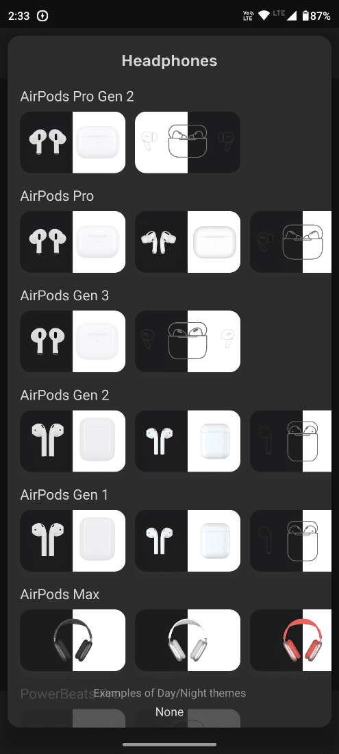 selecione o modelo do seu AirPods na lista que aparece.