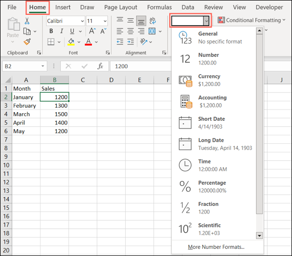 Excel 中的数字格式