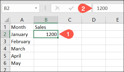 Data dimasukkan dalam sel dan Formula Bar