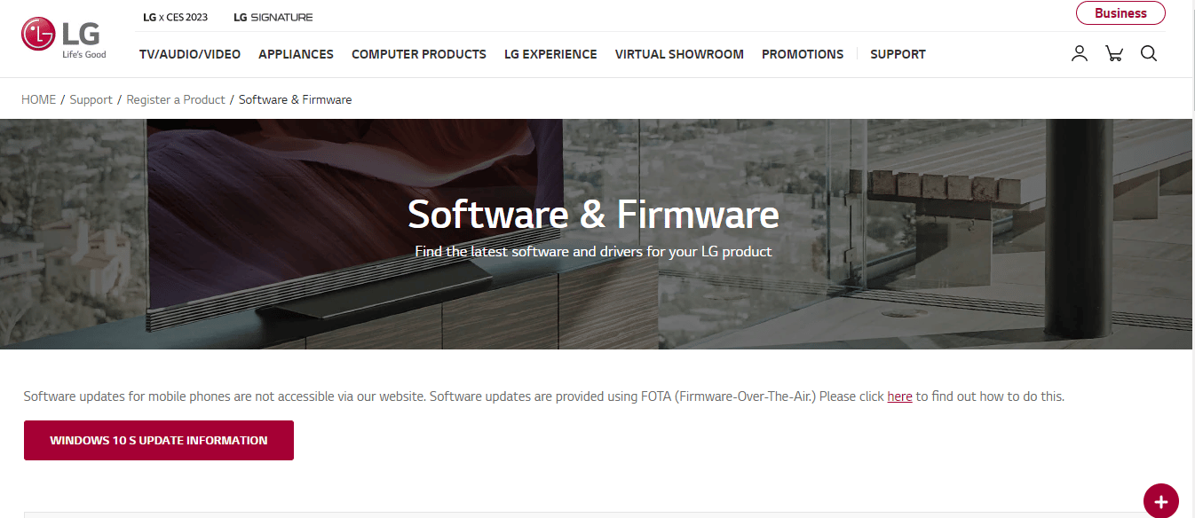 Pagina software e firmware LG