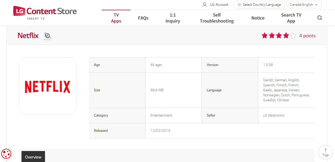 LGコンテンツストアでNetflixアプリを選択