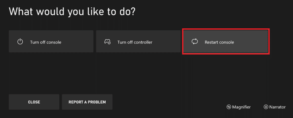 選擇重新啟動控制台。修復購買者需要在 Xbox 上登錄錯誤