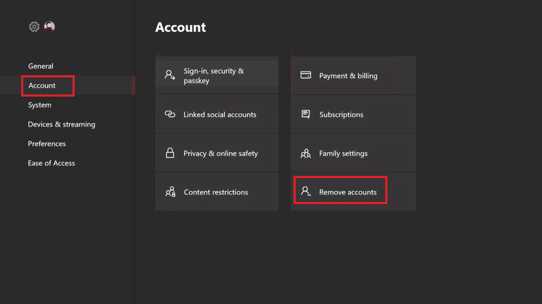 Configurações do Xbox One, Conta, Remover conta. Corrigir a pessoa que comprou isso precisa fazer login no Xbox