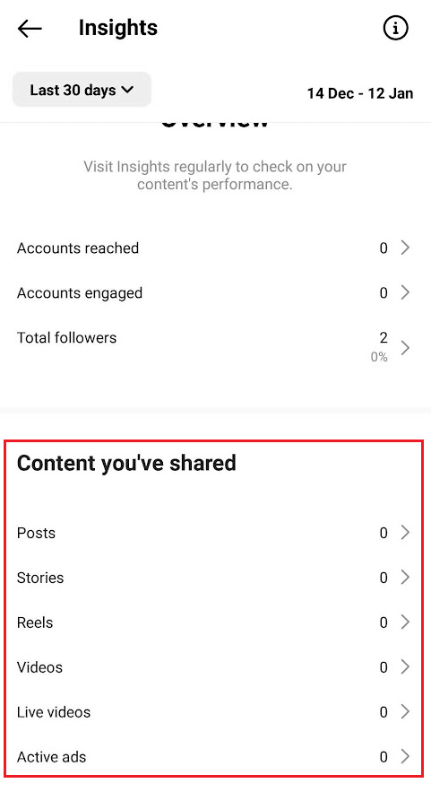 Przesuń palcem w dół do sekcji Treści, które udostępniłeś, aby zobaczyć wszystkie posty lub inne treści udostępnione przez Ciebie na IG | Jak zobaczyć polubione komentarze na Instagramie