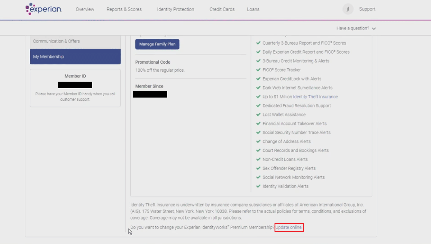 單擊頁面底部的在線更新鏈接 |取消訂閱 Experian 電子郵件