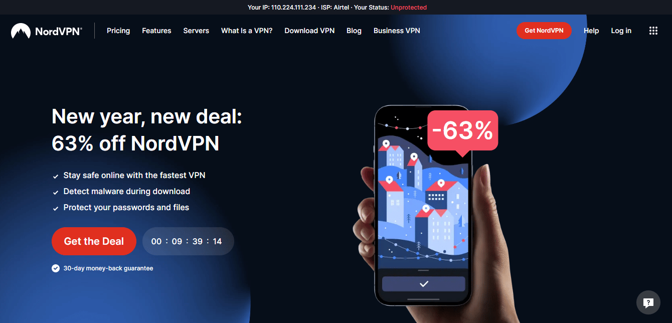 Sito web di NordVPN