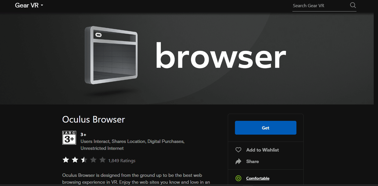 Site-ul web al browserului Oculus