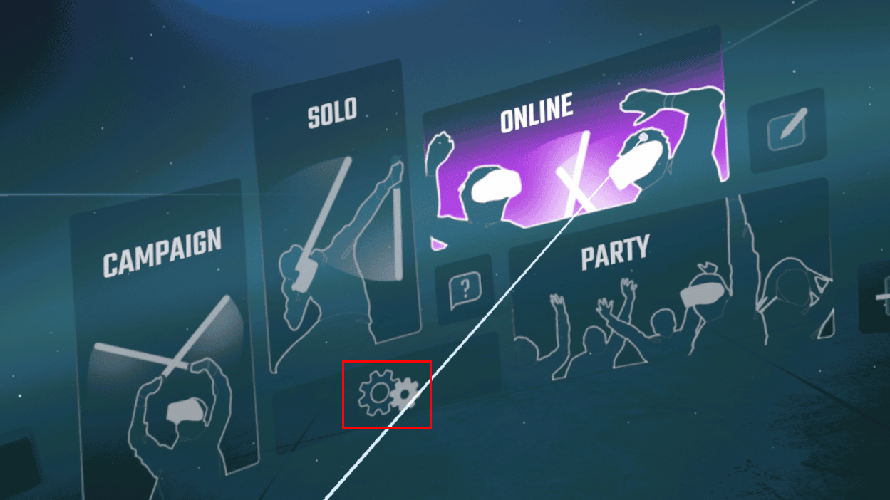 sélectionnez l'icône d'engrenage dans le menu beat saber pour ouvrir les paramètres