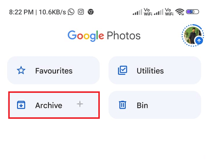 Atingeți folderul Arhivă pentru a lansa fotografiile arhivate. 10 moduri de a remedia Google Photos care nu afișează toate fotografiile