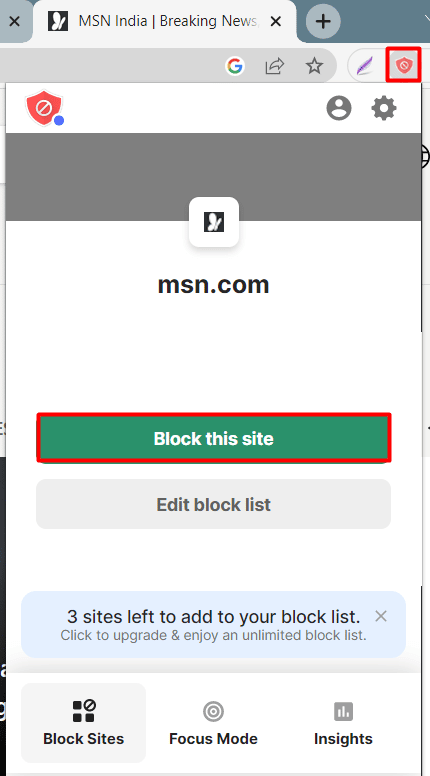 clique em bloquear este site