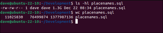 Verificando o tamanho de um arquivo com ls e wc