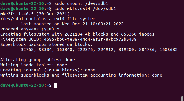 การสร้างระบบไฟล์ ext4 บนแท่งหน่วยความจำ USB