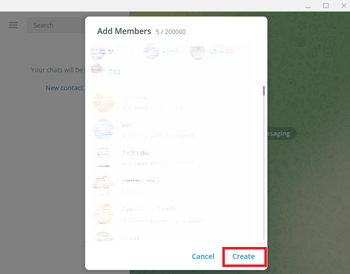[作成] をクリックします。 Telegram グループにメンバーを追加する方法