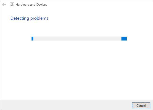 A solução de problemas de "Hardware e dispositivos" encontrando problemas.