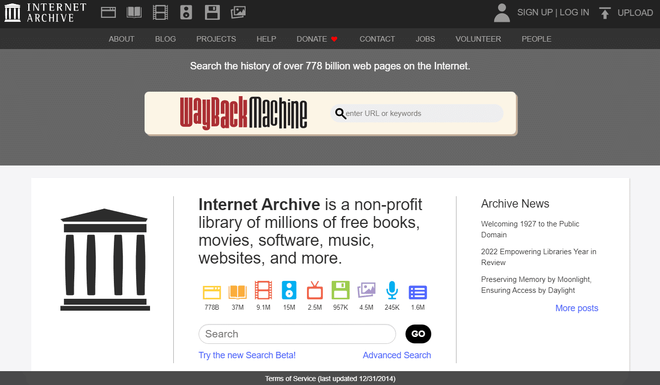 Sito web dell'Archivio Internet