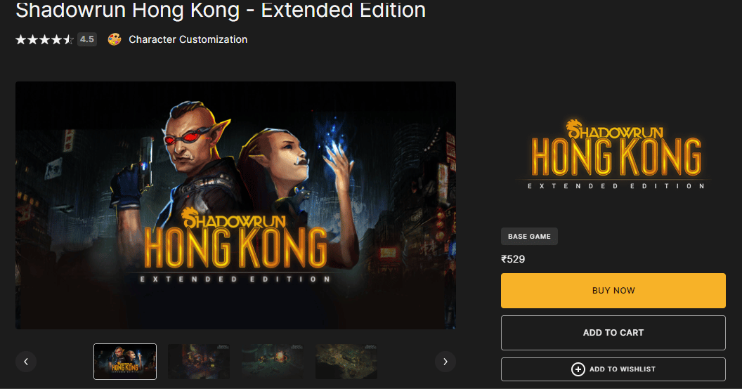 Seite mit epischen Spielen von Shadowrun Hong Kong