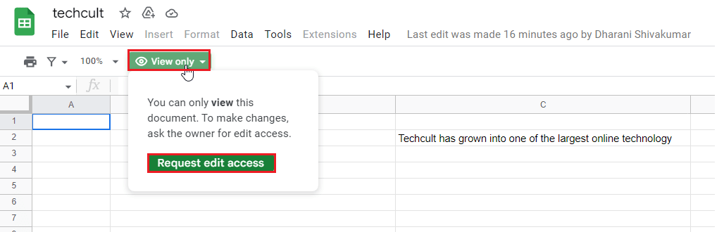 selezionare l'opzione Solo visualizzazione. Come impostare le autorizzazioni di modifica di Fogli Google