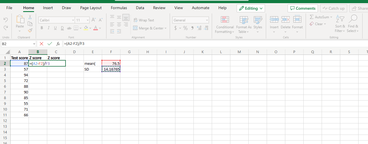 ใส่ไว้ในวงเล็บ จะได้ (A2-F2) หารด้วยส่วนเบี่ยงเบนมาตรฐานซึ่งก็คือ F3