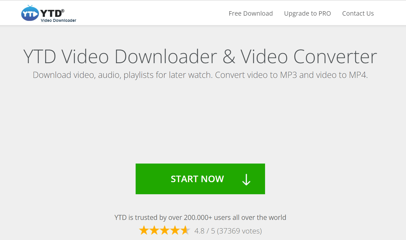 YTD Video Converter-Webseite