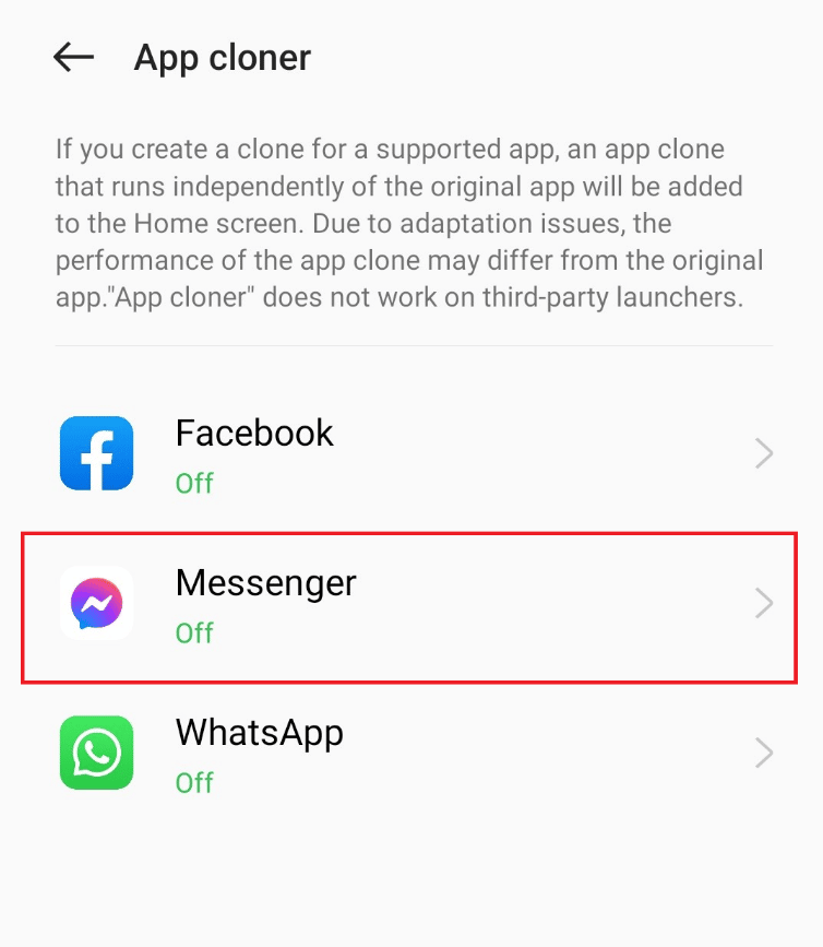 Auswahl der zu klonenden Messenger-App