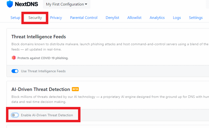 セキュリティをクリックします。 NextDNS のレビュー、機能、長所と短所