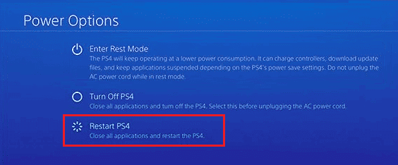 Pilih Mulai ulang PS4