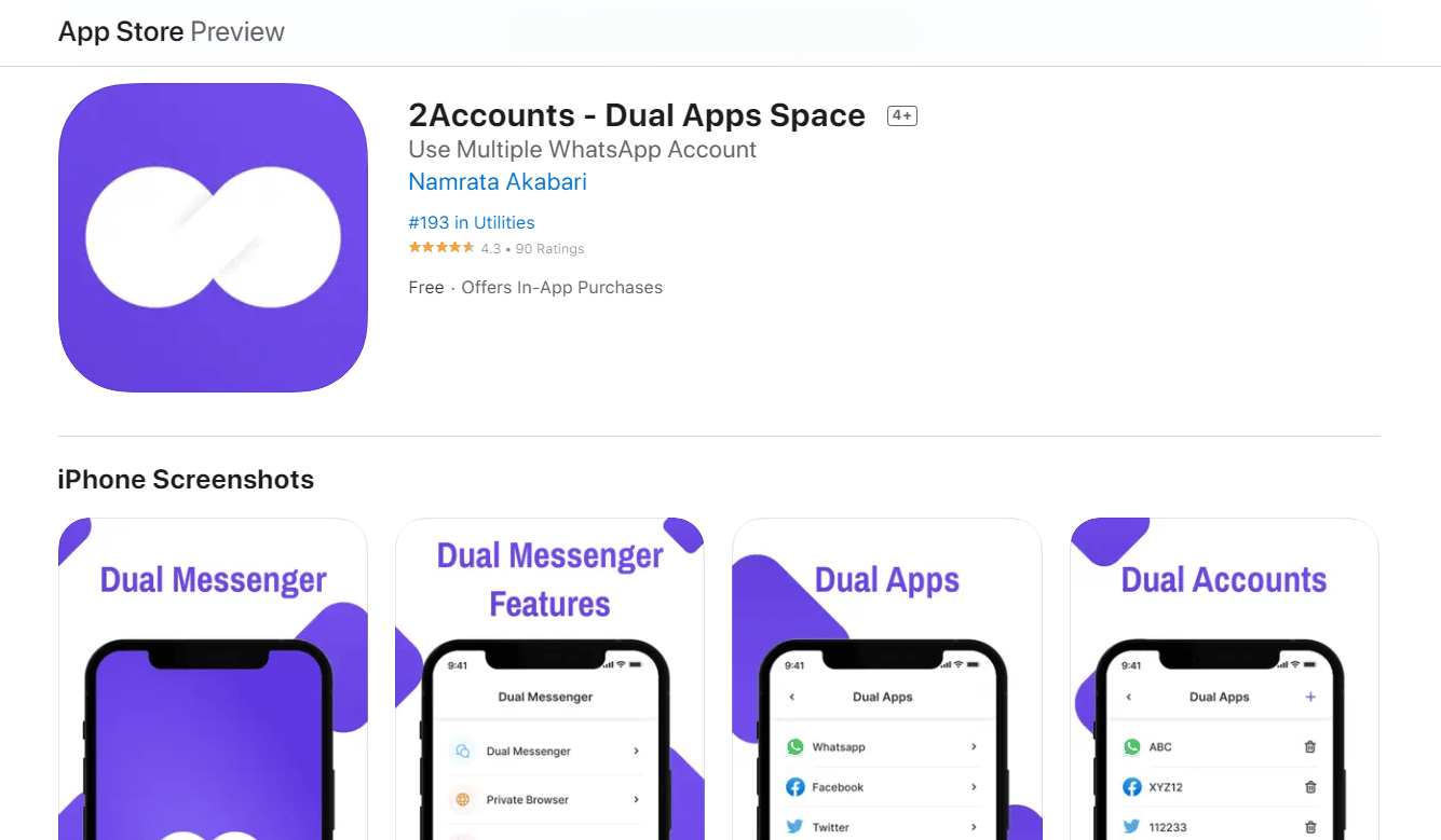 2Accounts - Espace Double Applications | Comment installer la même application deux fois sans espace parallèle sur iPhone