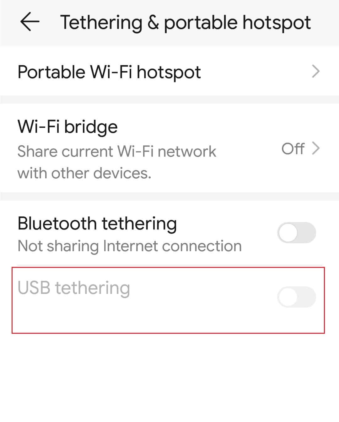 Impostazione tethering USB Android