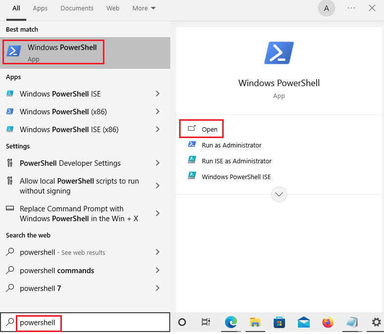 abra Windows PowerShell desde la Búsqueda de Windows. Cómo encontrar la última contraseña establecida usando PowerShell