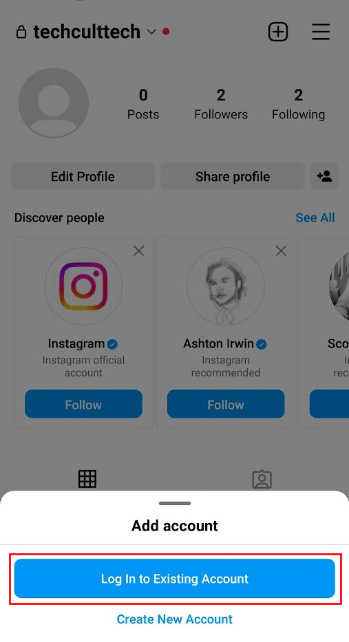 [既存のアカウントにログイン] をタップします。 Instagramで記憶されたアカウントを削除する方法