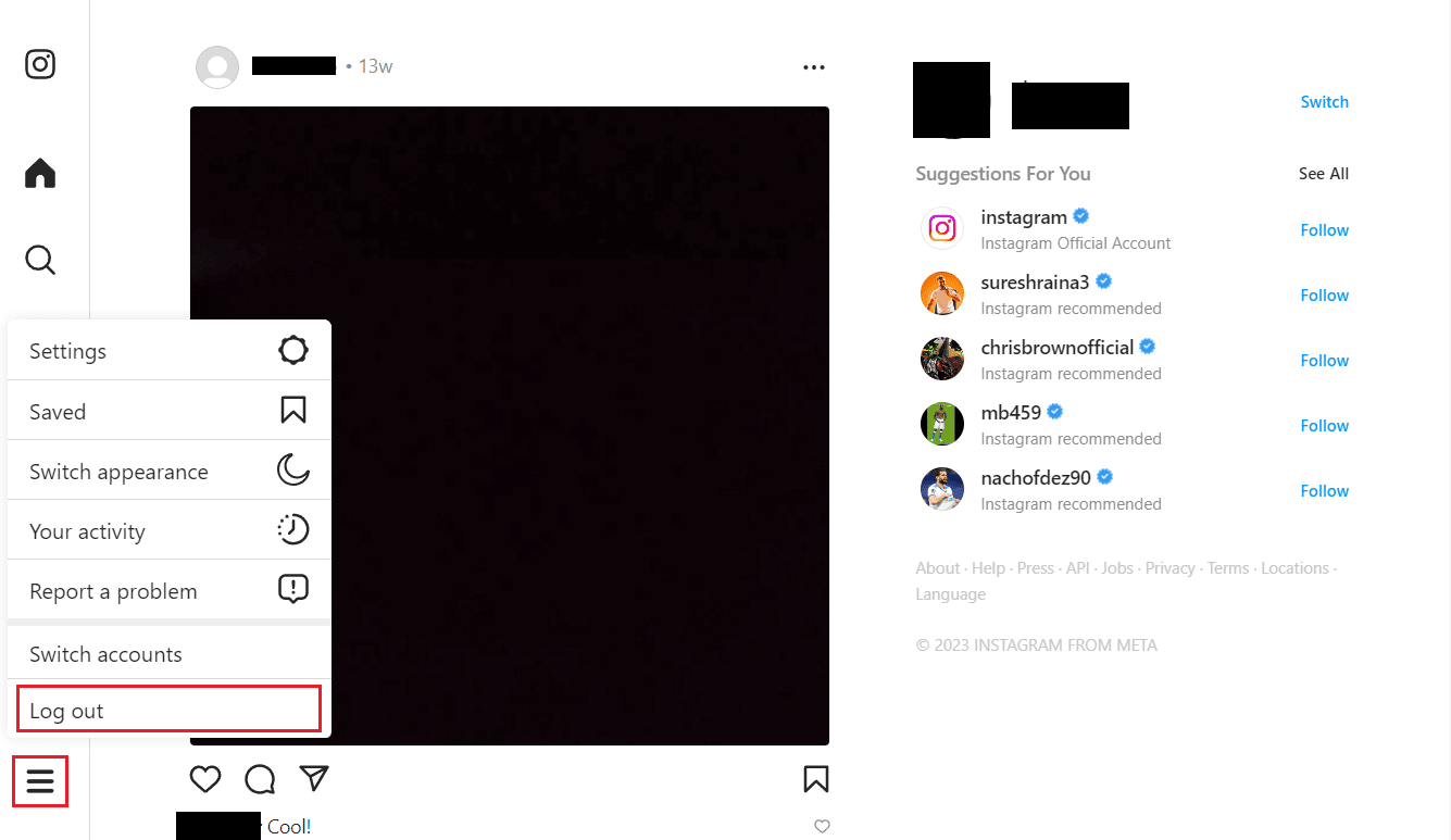 Klik pada ikon Hamburger - Logout | Cara Menghapus Akun Teringat di Instagram