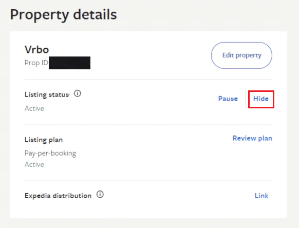 Нажмите на опцию «Скрыть» рядом с разделом «Статус листинга».