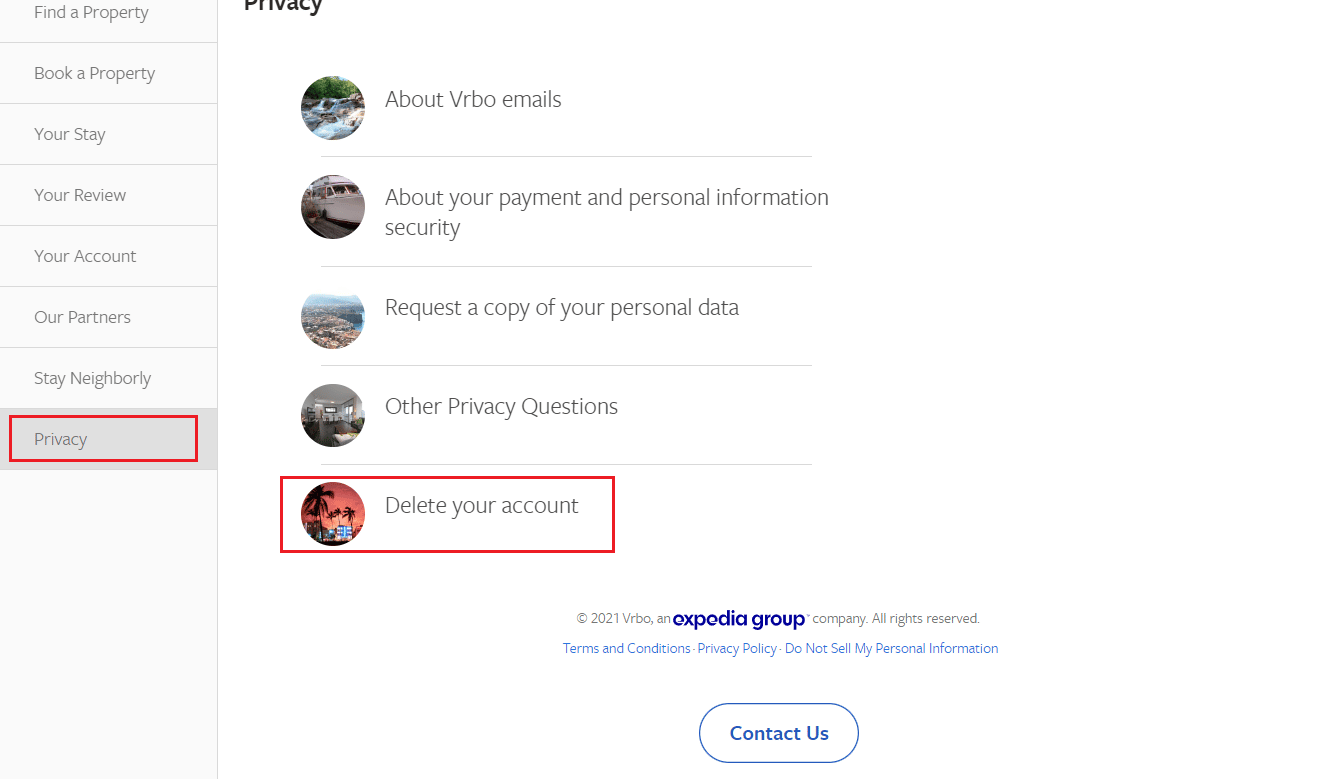 Privacy - Elimina il tuo account | Come eliminare l'account VRBO