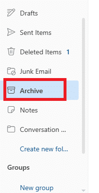 Ouvrez Outlook et cliquez sur Archiver sur le côté gauche.