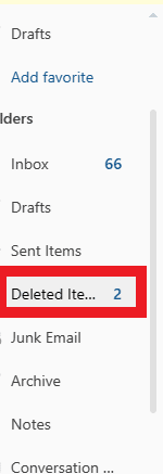 Apri Outlook e fai clic su Posta eliminata sul lato sinistro. | Come archiviare in Outlook 365