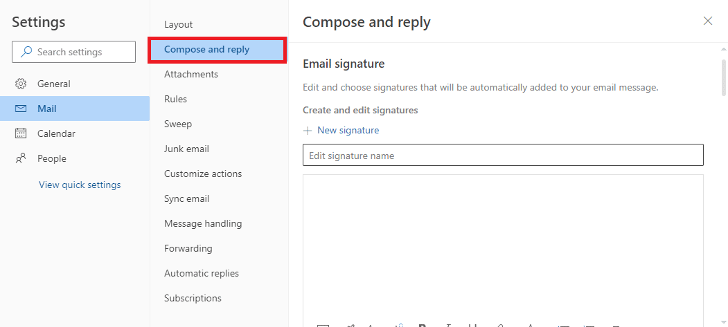 accédez au panneau Composer et répondre. Correction du bouton de signature ne fonctionnant pas dans Outlook