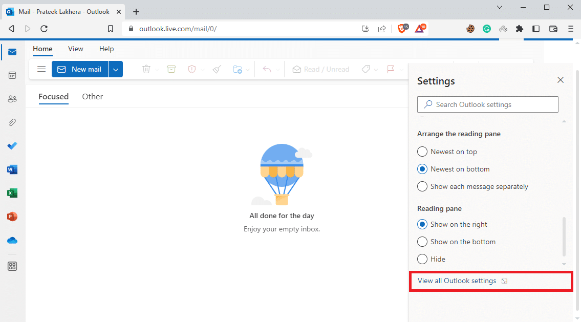 haga clic en Ver todas las configuraciones de Outlook