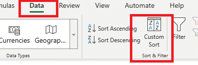 Wählen Sie die Sortieroption auf der Registerkarte „Daten“.