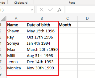 De exemplu, acestea sunt datele pe care le aveți | Cum să sortați după dată în Microsoft Excel