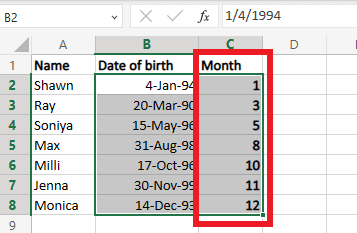 Cliquez sur le bouton OK pour trier les dates