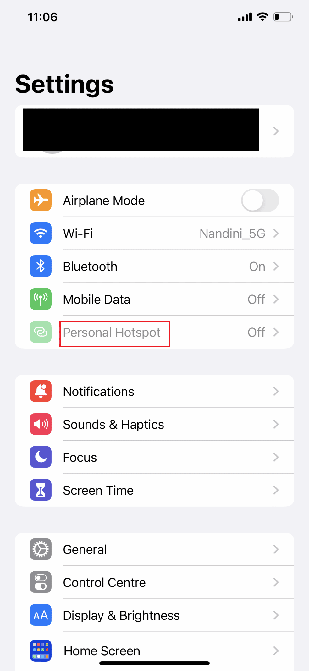 atingeți Personal Hotspot.