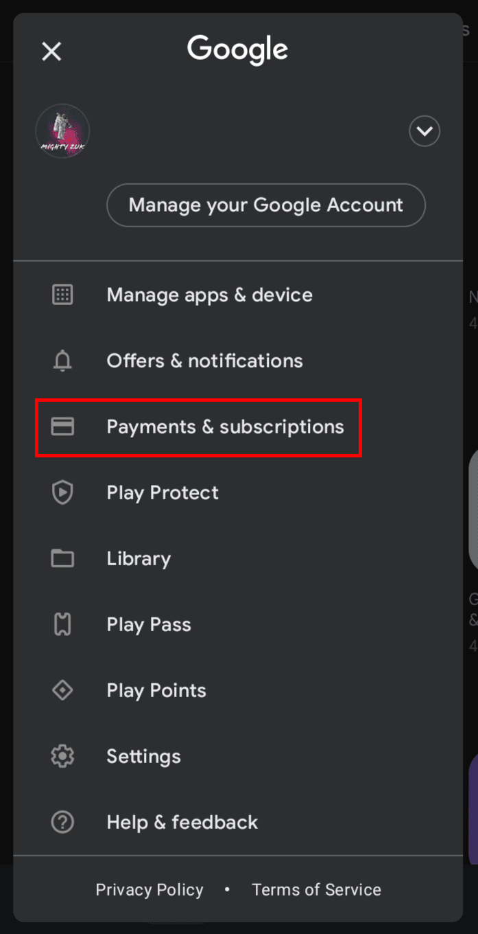 Stuknij w opcję Płatności i subskrypcje.