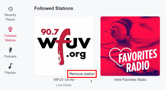 คลิกที่ตัวเลือก Remove Station เพื่อลบสถานีออกจากรายการของคุณ