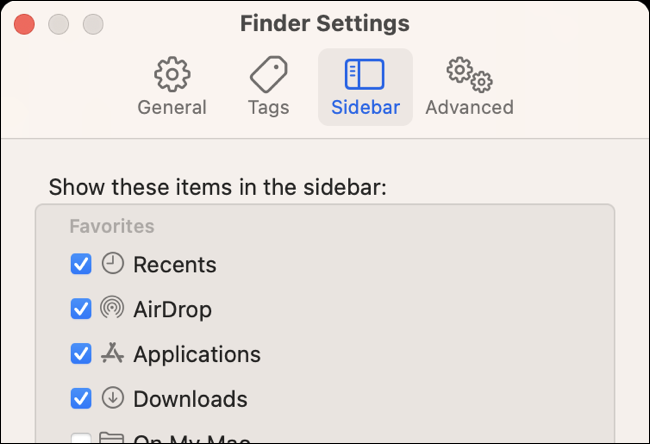 Sesuaikan apa yang muncul di sidebar Finder