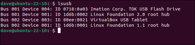 Usando lsusb para enumerar los dispositivos USB conectados